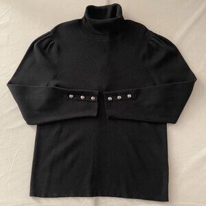 NWT Lauren Ralph Lauren Womens Black Button Detail Rib Mock Neck Jumper Size 3X